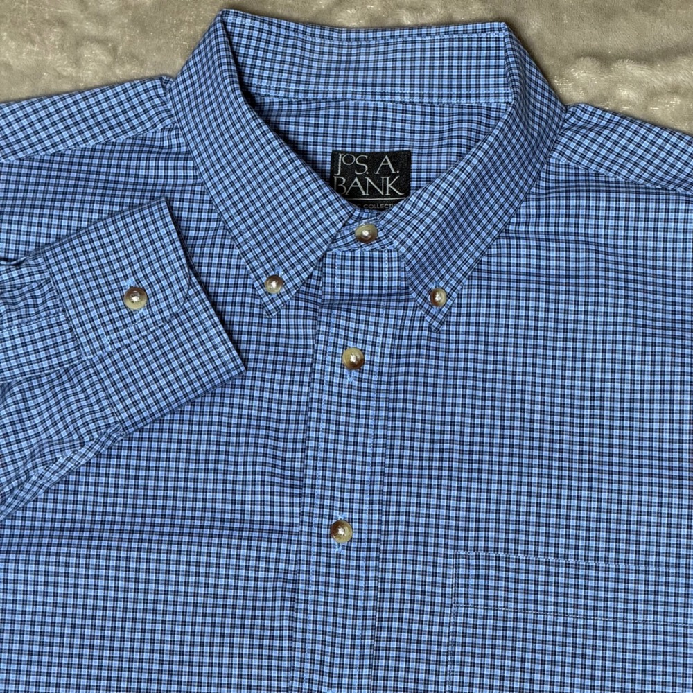 Jos A Bank Classic Collection Blue Micro Check Button Down Shirt Mens XL Cotton